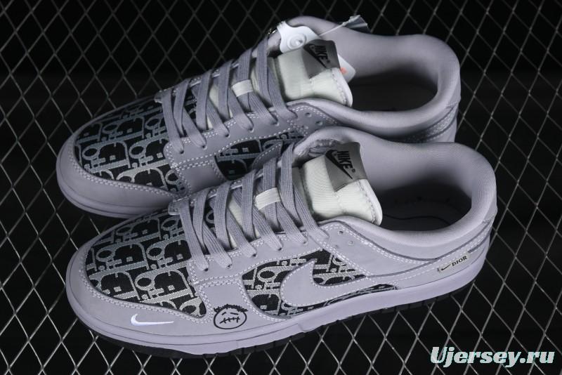 Nike SB Dunk Low Dior x TS Triple Collaboration Canvas Grey Check Anniversary High-End Custom Low-Top Casual Sneakers - KK1333-029