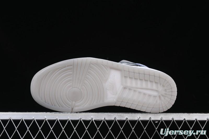 Nike Air Jordan 1 Mid AJ1 High-Top Basketball Shoes in White Grey Patent Leather - HF3216-100