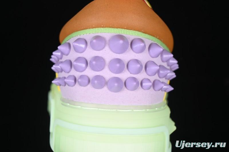 Christian Louboutin Funnyto Flat French Luxury Brand Green Color Block Low Top Sneakers - X.D4