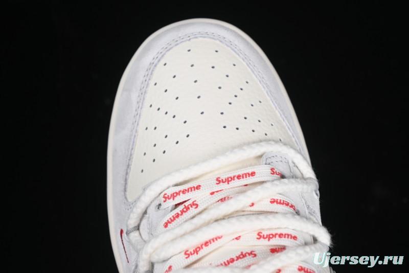 Nike SB Dunk Low Supreme Collaboration Light Gray Drawstring Anniversary High-End Custom Low-Top Casual Skate Shoes - XX3168-109