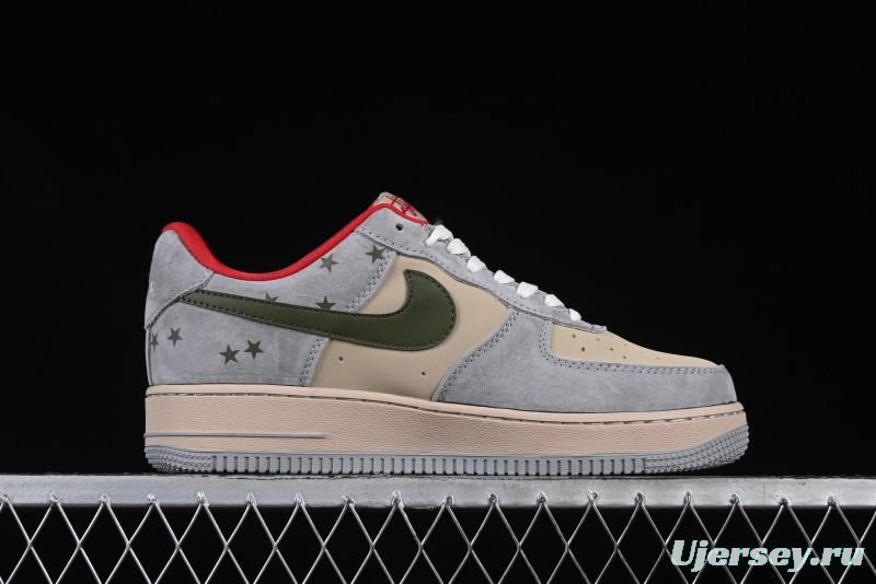 Nike Air Force 1 '07 Low Stussy Collaboration Olive Green Star Low-Top Casual Sneakers - KK1988-034
