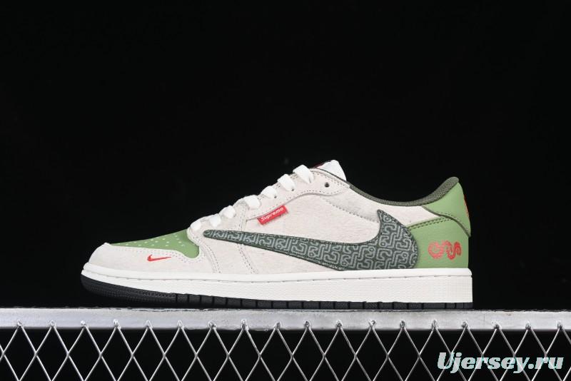 Nike Travis Scott x Fragment Design x Air Jordan 1 Low OG SP AJ1 Snake Year Limited Edition Low-Top Casual Sneakers - DM7866-075