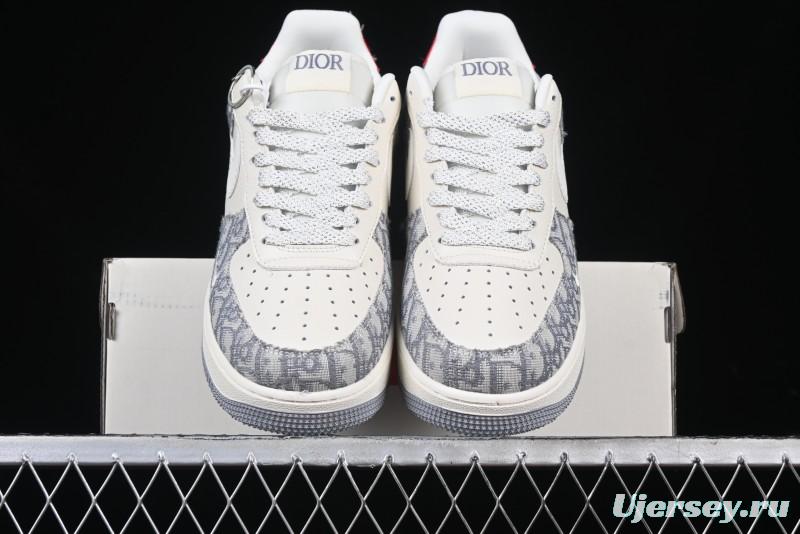 Nike Air Force 1 '07 Low Dior Collaboration - Grey Pattern Low-Top Casual Sneakers - DF0188-021