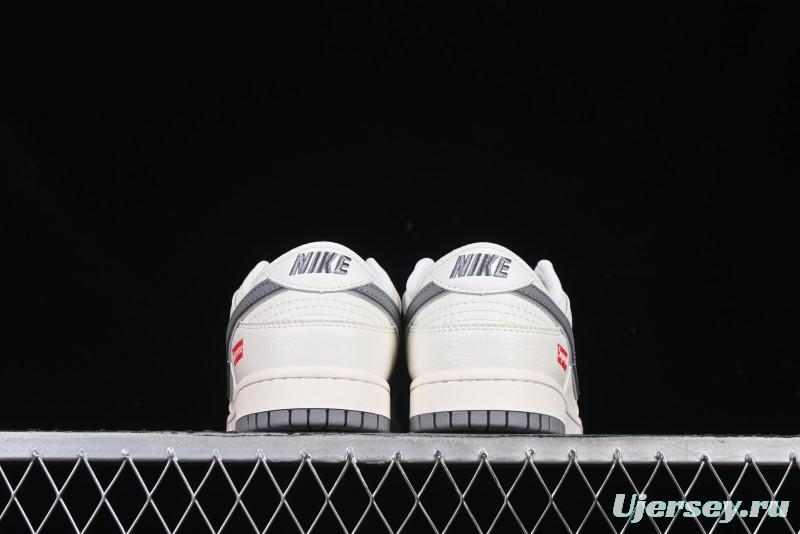 Nike SB Dunk Low Supreme Collaboration Grey Swoosh Double Mini Swoosh Anniversary Custom Low-Top Casual Sneakers - XX2025-688