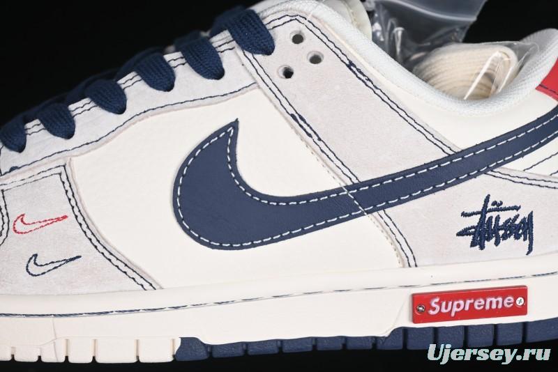 Nike SB Dunk Low Stussy Collaboration Embroidered Navy Swoosh Anniversary Custom Low-Top Casual Sneakers - MM1089-032