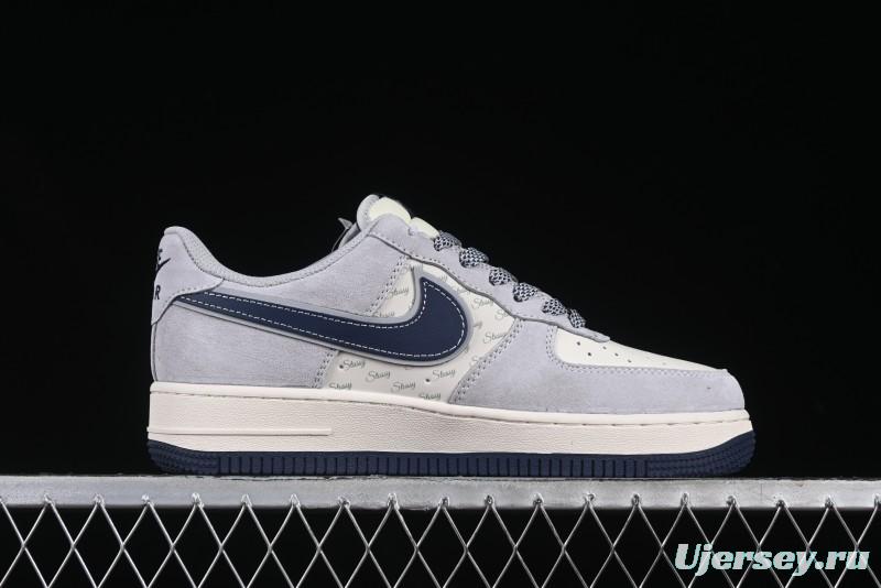 Nike Air Force 1 '07 Low Stussy Collaboration Grey Blue Swoosh Casual Sneakers - XZ3318-088