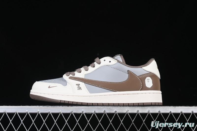 Nike Travis Scott x Fragment Design x Air Jordan 1 Low OG SP AJ1 Bape Collaboration Tea Brown Low-Top Casual Sneakers - BB6511-627
