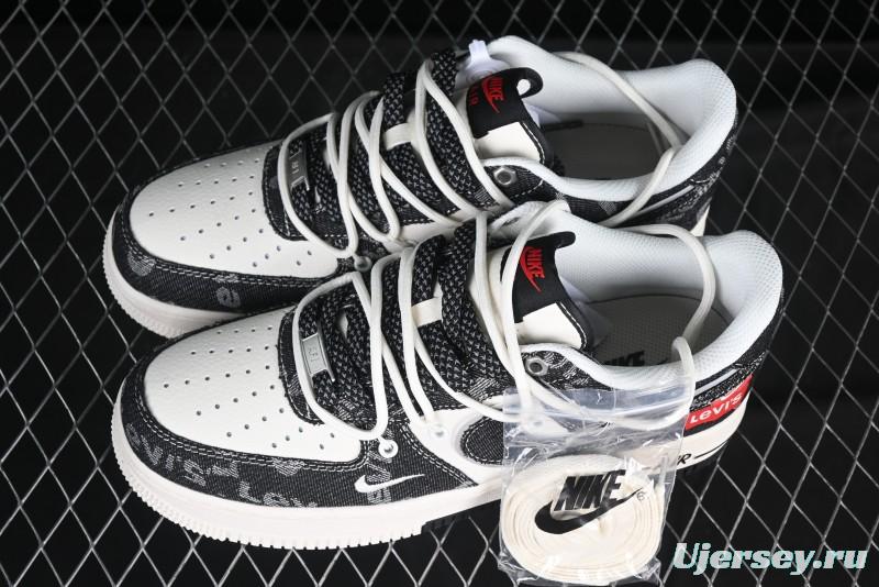Nike Air Force 1 '07 Low Levi's Collaboration Black Denim Drawstring Casual Sneakers - SJ1198-800