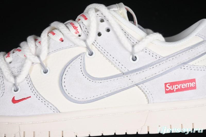 Nike SB Dunk Low Supreme Collaboration Light Gray Drawstring Anniversary High-End Custom Low-Top Casual Skate Shoes - XX3168-109