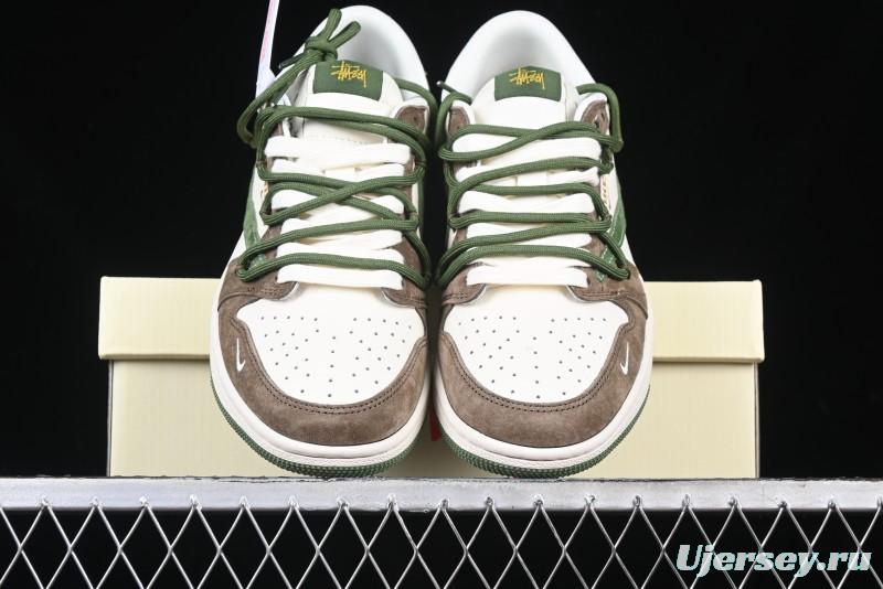 Nike Travis Scott x Fragment Design x Air Jordan 1 Low OG SP AJ1 Stussy Collaboration Suede Green Low Top Casual Sneakers - XS3186-202