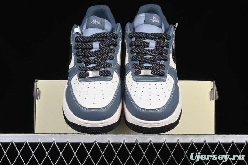 Nike Air Force 1 '07 Low Stussy Collaboration Bright Blue Black Swoosh Low-Top Casual Sneakers - XZ3328-198