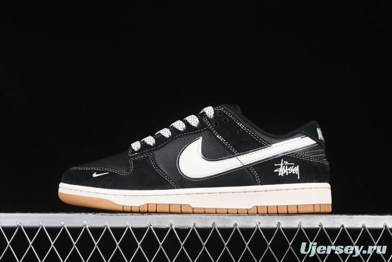 Nike SB Dunk Low Stussy Collaboration All Black Gum Sole Anniversary Custom Low-Top Casual Skate Shoes - XX3168-115
