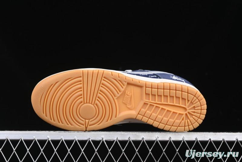 Nike SB Dunk Low Stussy Collaboration Suede Blue Anniversary Custom Low-Top Casual Sneakers - XS1086-009