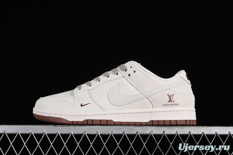 Nike SB Dunk Low LV Collaboration - Double Swoosh Beige Brown Anniversary High-End Custom Low-Top Casual Skate Shoes - XX2025-309