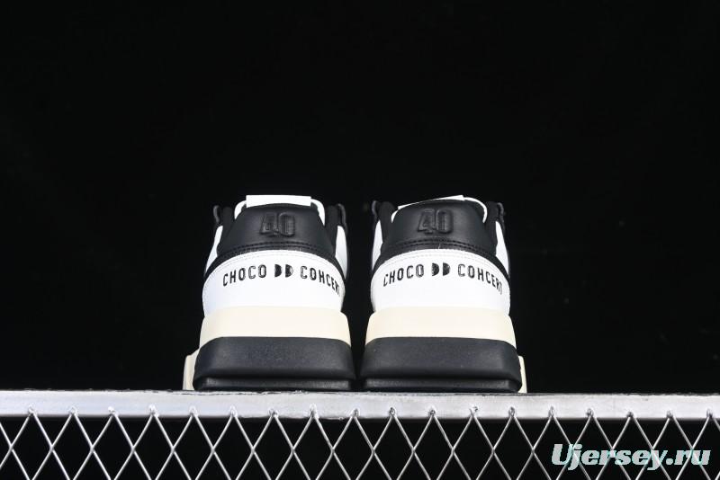 Choco Concert Leather Round Square Asymmetric Fashion Sneakers Black White - AJE5