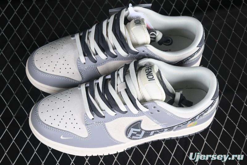 Nike SB Dunk Low Fendi Collaboration Grey White Grey Swoosh Anniversary High-End Custom Low-Top Casual Skate Shoes - DM6868-021