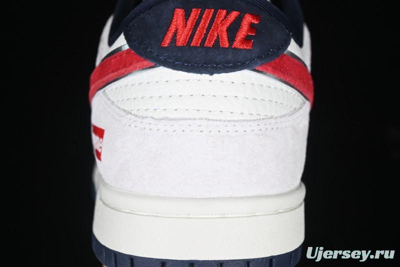 Nike SB Dunk Low Supreme Collaboration - Grey Pig Suede with Red Swoosh Anniversary Custom Edition Low-Top Casual Skate Shoes - CH8311-232