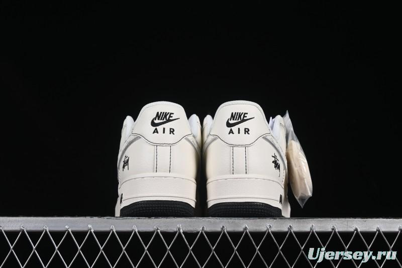 Nike Air Force 1 '07 Low Stussy Collaboration Beige Black Floral Swoosh Casual Sneakers - HH7518-040