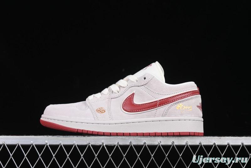 Nike Air Jordan 1 Low Retro Basketball Shoes Snake Year Limited Edition with Red Swoosh - XX3318-513