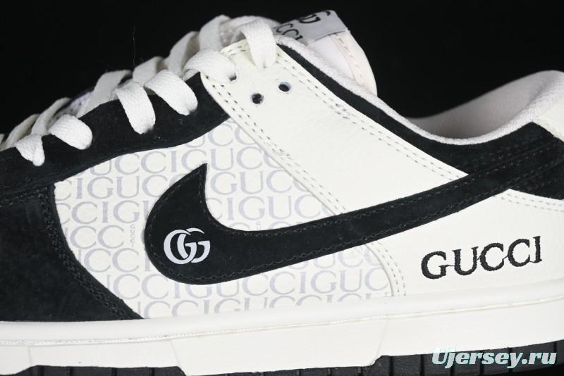Nike SB Dunk Low Gucci Collaboration Black White Lettering Anniversary High-End Custom Low-Top Casual Skate Shoes - DJ2024-098