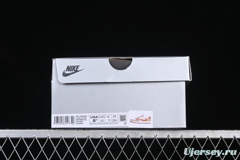 Nike Travis Scott x Fragment Design x Air Jordan 1 Low OG SP AJ1 Mocha Gold Low-top Casual Sneakers - DM7866-040