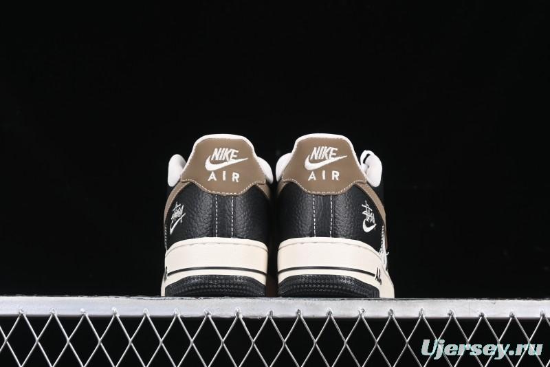 Nike Air Force 1 '07 Low Stussy Collaboration Black Leather & Gum Sole Low-Top Casual Sneakers - CH6336-519