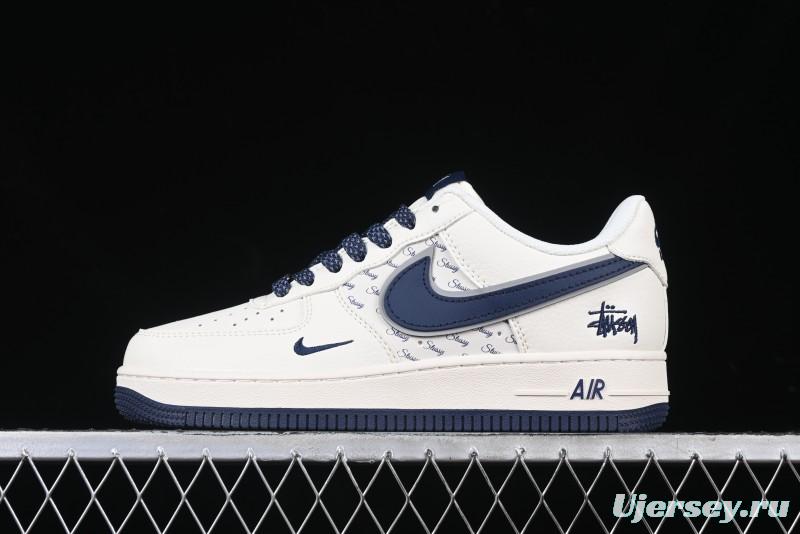 Nike Air Force 1 '07 Low Stussy Collaboration - Navy Blue & Off-White Low-Top Casual Sneakers - XZ3328-568