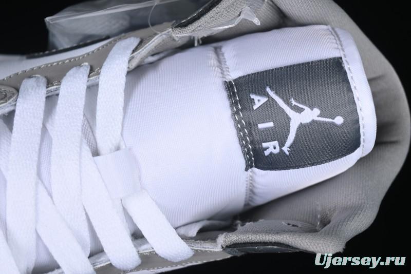 Nike Air Jordan 1 Mid AJ1 High-Top Basketball Shoes in White Grey Patent Leather - HF3216-100