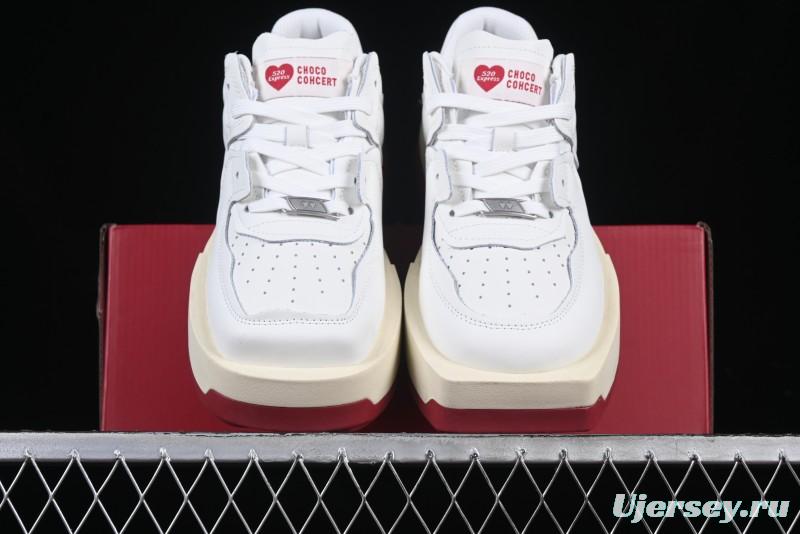 Choco Concert Leather Round Square Asymmetric Fashion Sneakers White Wine Red - AJE5