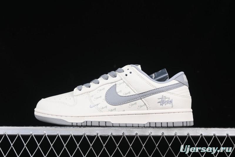 Nike SB Dunk Low Stussy Collaboration Light Grey Brushed Swoosh Anniversary Custom Low-Top Casual Sneakers - XX2025-608