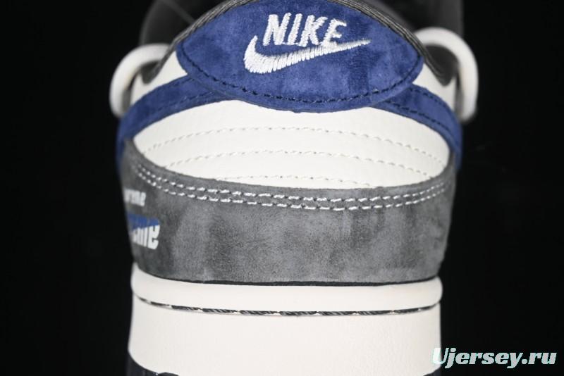 Nike SB Dunk Low Supreme Collaboration - Grey White Blue Swoosh Lace-Up Anniversary Customized Low-Top Casual Skate Shoes - XS1186-100