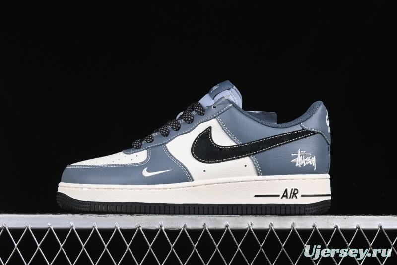 Nike Air Force 1 '07 Low Stussy Collaboration Bright Blue Black Swoosh Low-Top Casual Sneakers - XZ3328-198
