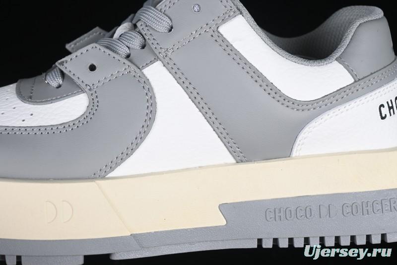Choco Concert Leather Round Square Asymmetric Fashion Sneakers White Gray - AJE5
