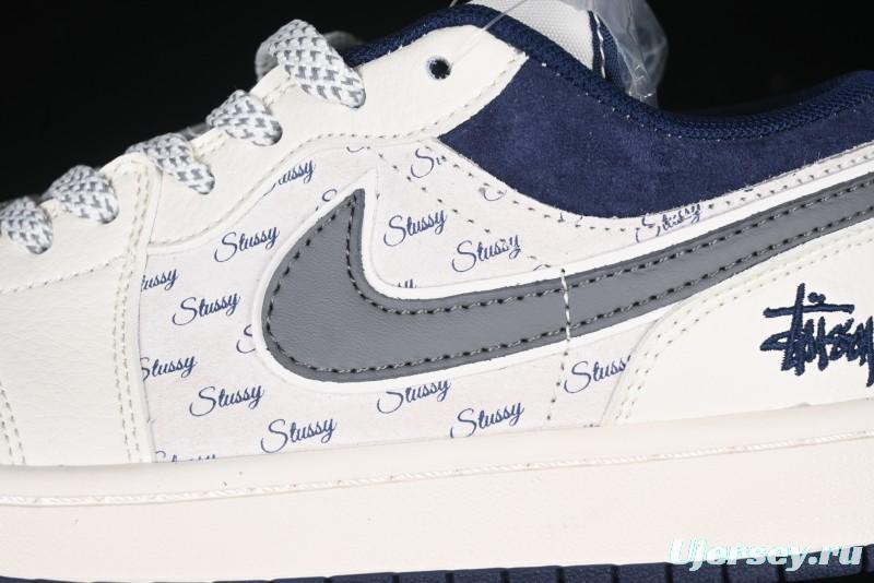 Nike Air Jordan 1 Low Stussy Collaboration - Grey Swoosh Retro Basketball Shoes - XS6086-001