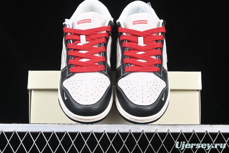 Nike SB Dunk Low Supreme Collaboration - Black Leather Texture Anniversary High-End Custom Low-Top Casual Skate Shoes - XS1086-020