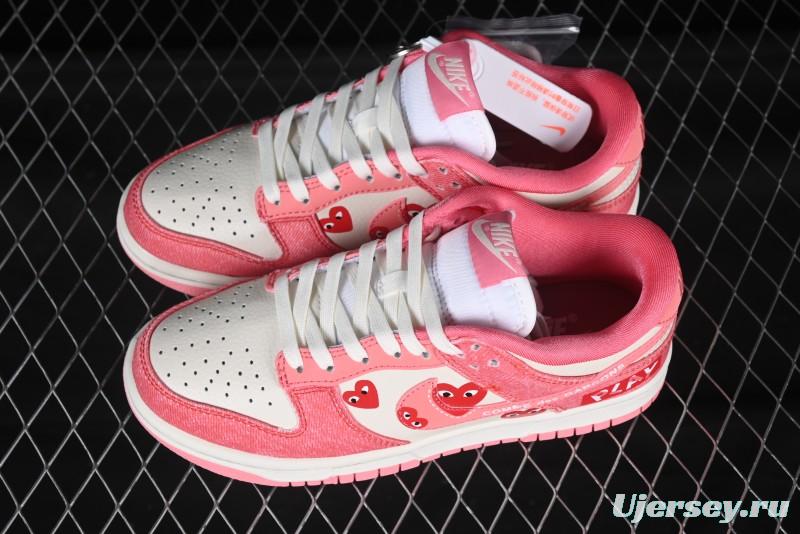 Nike SB Dunk Low Comme des Garcons Valentine's Day Pink Swoosh Anniversary Custom Low-Top Casual Skate Shoes - KK1333-023