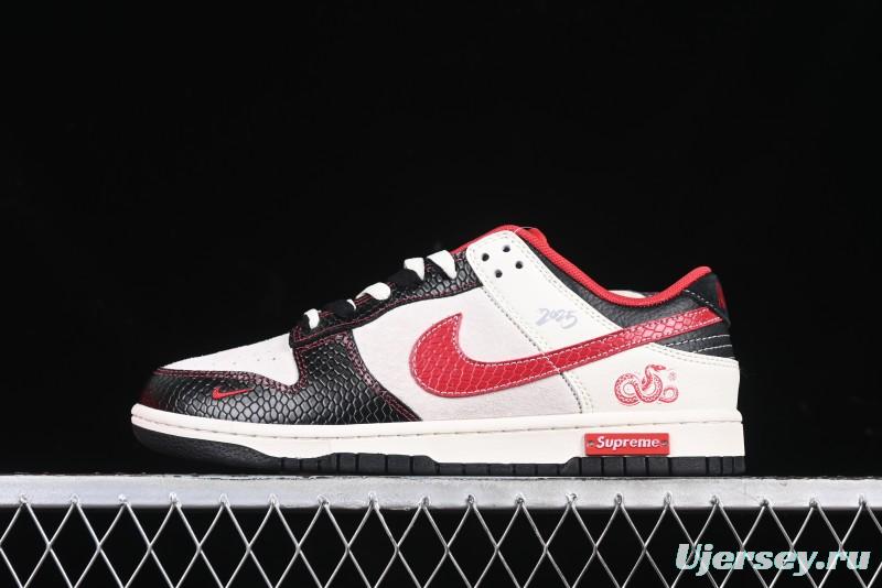 Nike SB Dunk Low Supreme Year of the Snake Limited Edition Red Black Snake Print Anniversary Custom Low-Top Casual Skate Shoes - XS1086-014