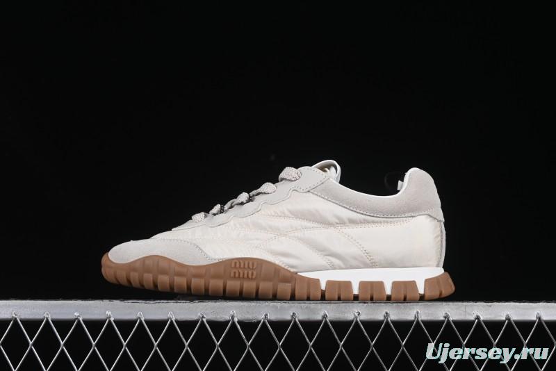Miu Miu Suede Round Toe Lace-Up Women's Low-Top Casual Shoes in Beige - 99D4