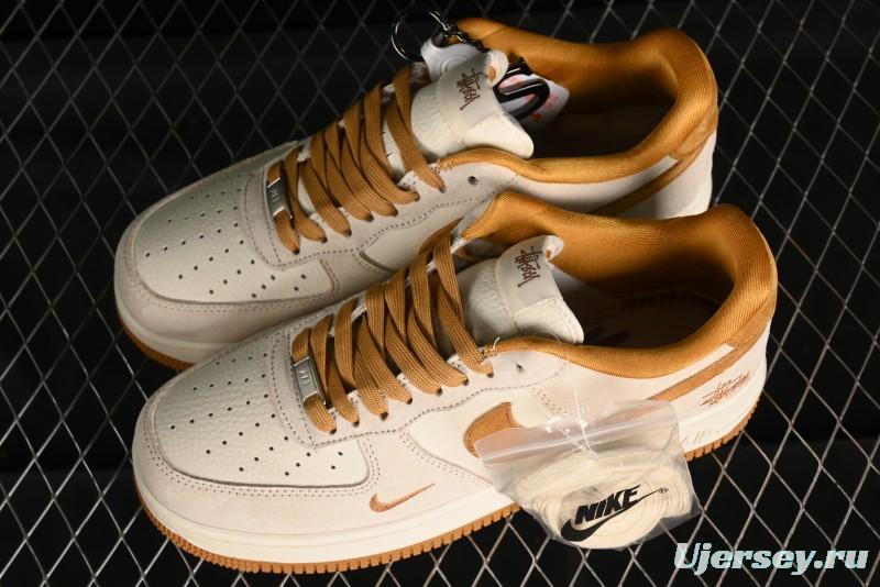 Nike Air Force 1 '07 Low Stussy Collaboration - Wheat Pig Leather Low-Top Casual Sneakers - HD1968-020