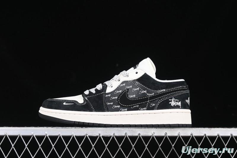 Nike Air Jordan 1 Low Retro Basketball Shoes Custom Stussy Black - FC1688-199
