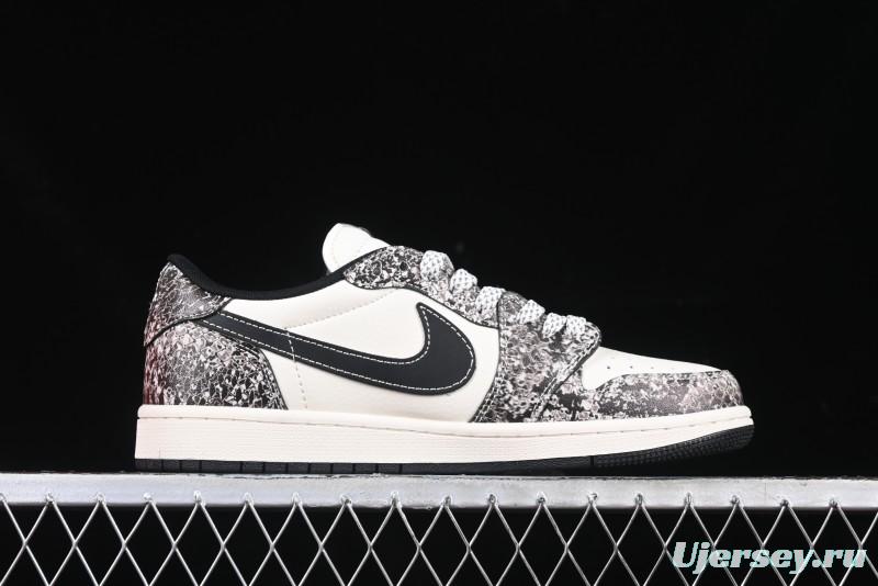 Nike Travis Scott x Fragment Design x Air Jordan 1 Low OG SP AJ1 Snake Year Limited Python Texture Low-top Casual Sneakers - SJ2068-144