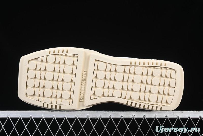 Choco Concert Leather Round Square Asymmetrical Fashion Sneakers White - AJE5