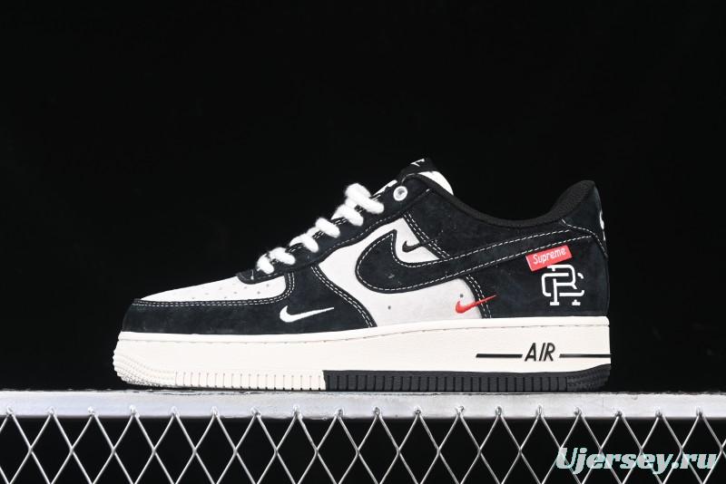 Nike Air Force 1 '07 Low Supreme Champion Collaboration Beige Black Mini Swoosh Casual Sneakers - SJ6698-019