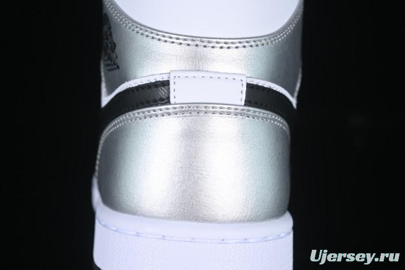 Nike Air Jordan 1 Mid AJ1 Basketball Shoes in Black White Silver - DQ8423-103