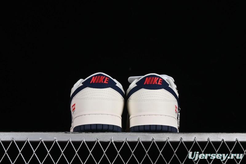 Nike Supreme x SB Dunk Low Balenciaga Collaboration - Off White Blue Canvas Anniversary High-End Custom Low-Top Casual Sneakers - XX2025-310