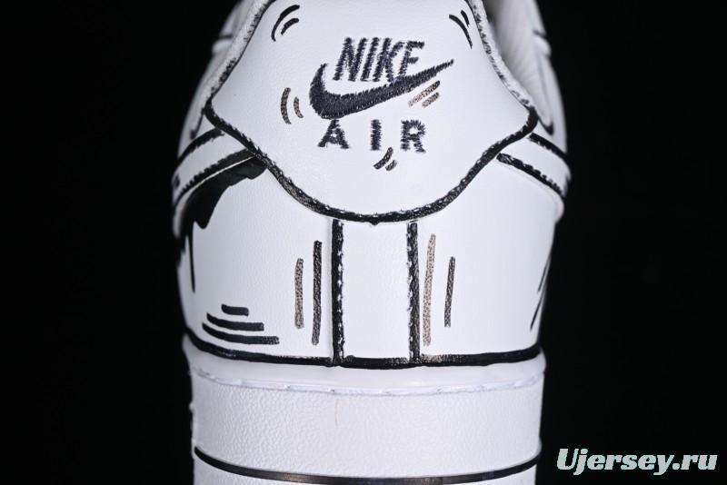 Nike Air Force 1 '07 Low Casual Sneakers with Black and White Hand-Drawn Manga Design - CW2288-811