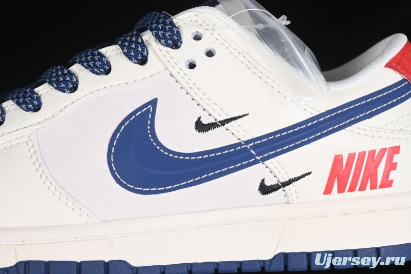 Nike SB Dunk Low Supreme Collaboration - Off-White 3D Navy Swoosh Anniversary Custom Low-Top Casual Sneakers - FC1688-204