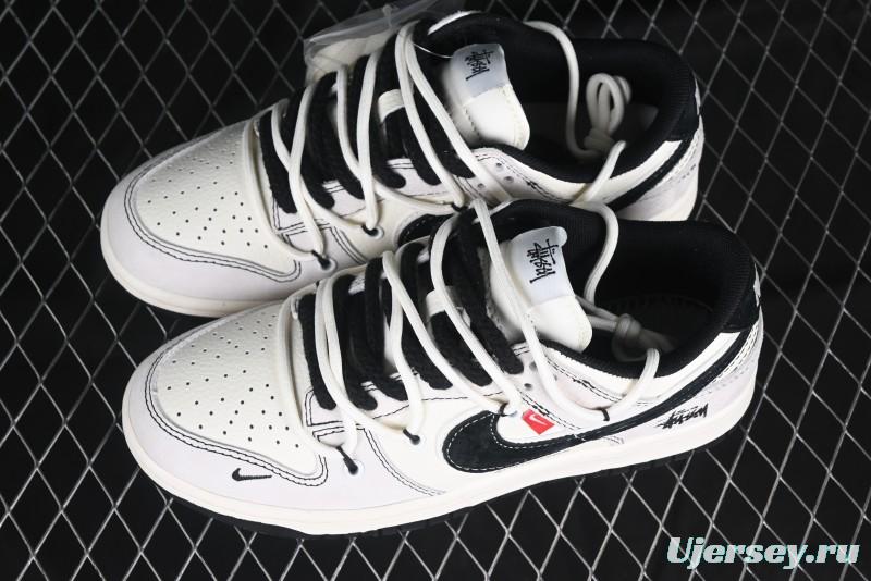 Nike SB Dunk Low Stussy Collaboration Anniversary Edition Lace-Up Beige Grey Black Swoosh Low-Top Casual Skate Shoes - YX5066-242