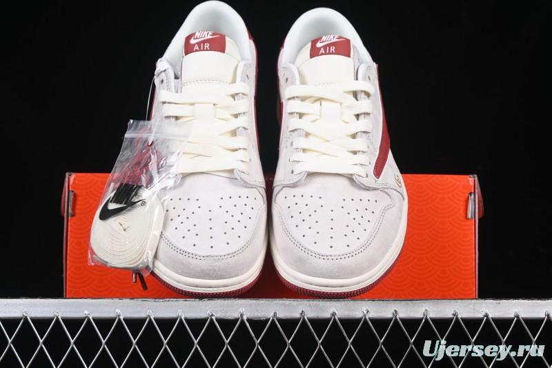 Nike Travis Scott x Fragment Design x Air Jordan 1 Low OG SP AJ1 Retro Sneakers with Reverse Swoosh - XZ6188-056