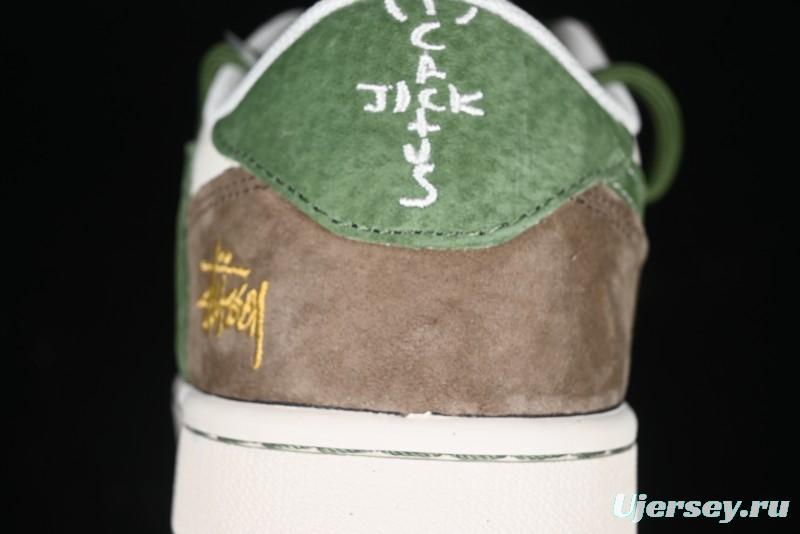 Nike Travis Scott x Fragment Design x Air Jordan 1 Low OG SP AJ1 Stussy Collaboration Suede Green Low Top Casual Sneakers - XS3186-202